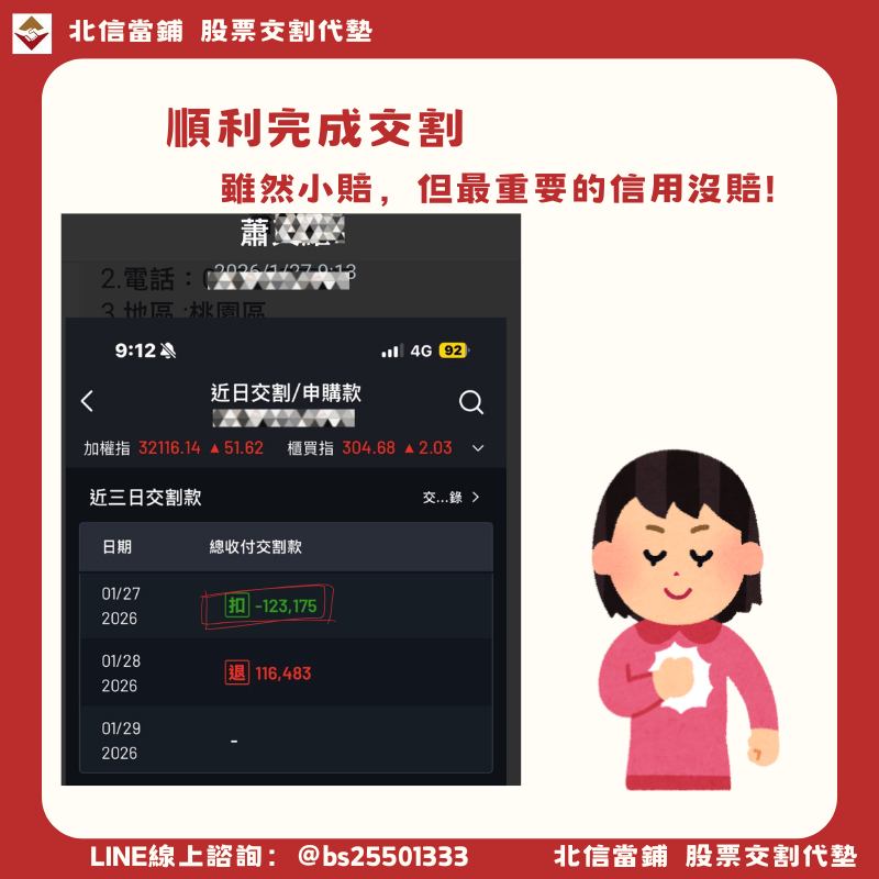 早上9點多聯繫，說明交割資金需求